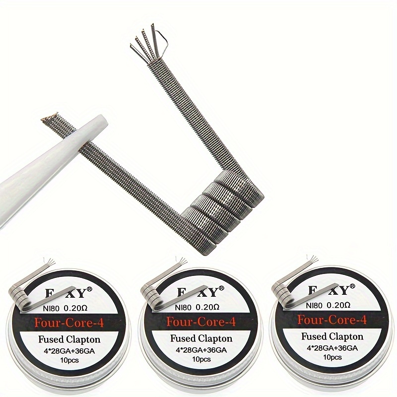 Coil Building Kit - 10 ชิ้น/กล่อง, คอยล์นิโครมแบบฟิวส์คลาปตัน แบบสอง/สาม/สี่แกน Ni80 0.45